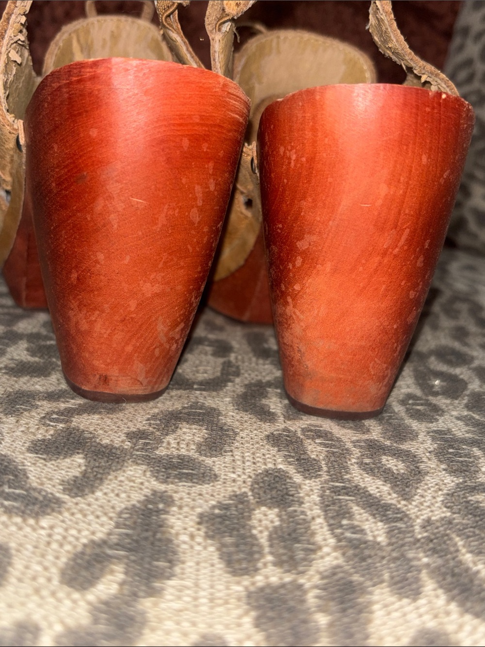 Latigo tan leather lace platform mule western fringe round toe wood heel size 7 - Picture 9 of 14